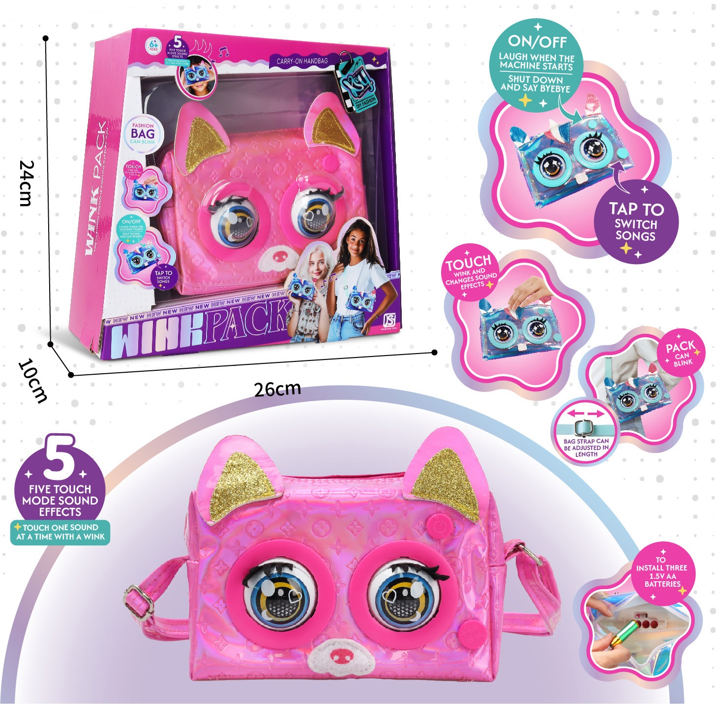 KSY CARTERA INTERACTIVA PARA NIÑAS GATO ROSA - 3