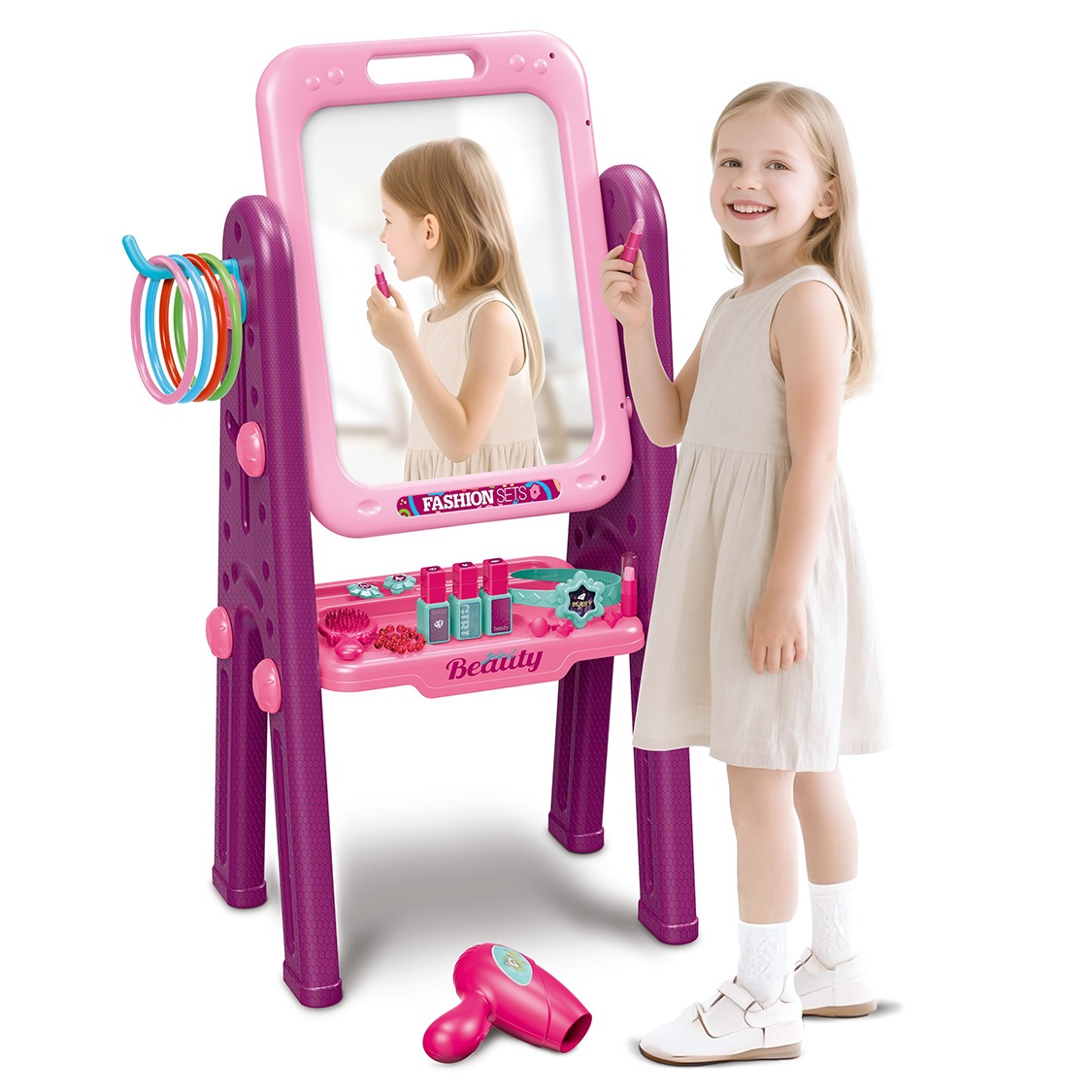 TOCADOR PARA NIÑAS 2 EN 1 CON PIZARRA Y ACCESORIOS - 4