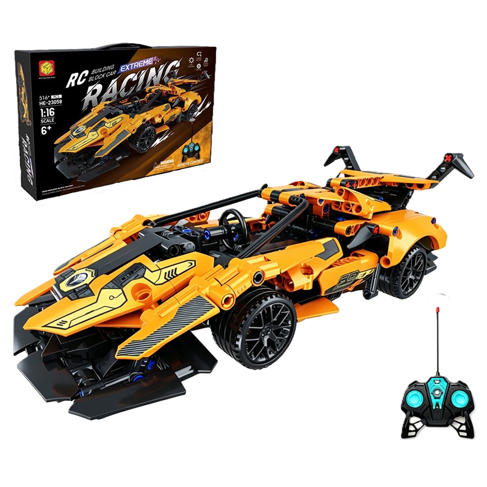AUTO DE CARRERAS ARMABLE RC AMARILLO 516 PCS A CONTROL REMOTO - 1