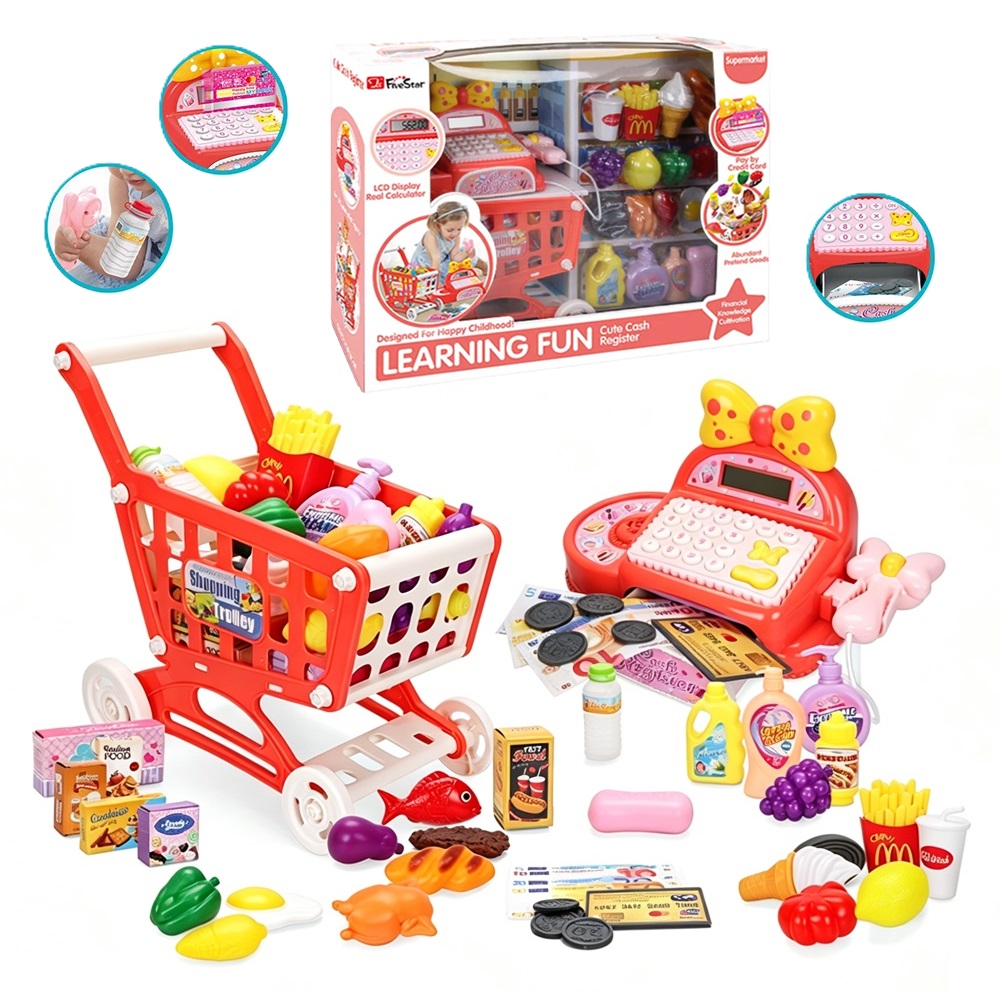 SET CAJA REGISTRADORA CON CARRITO DE COMPRAS +30 ACCESORIOS - 1