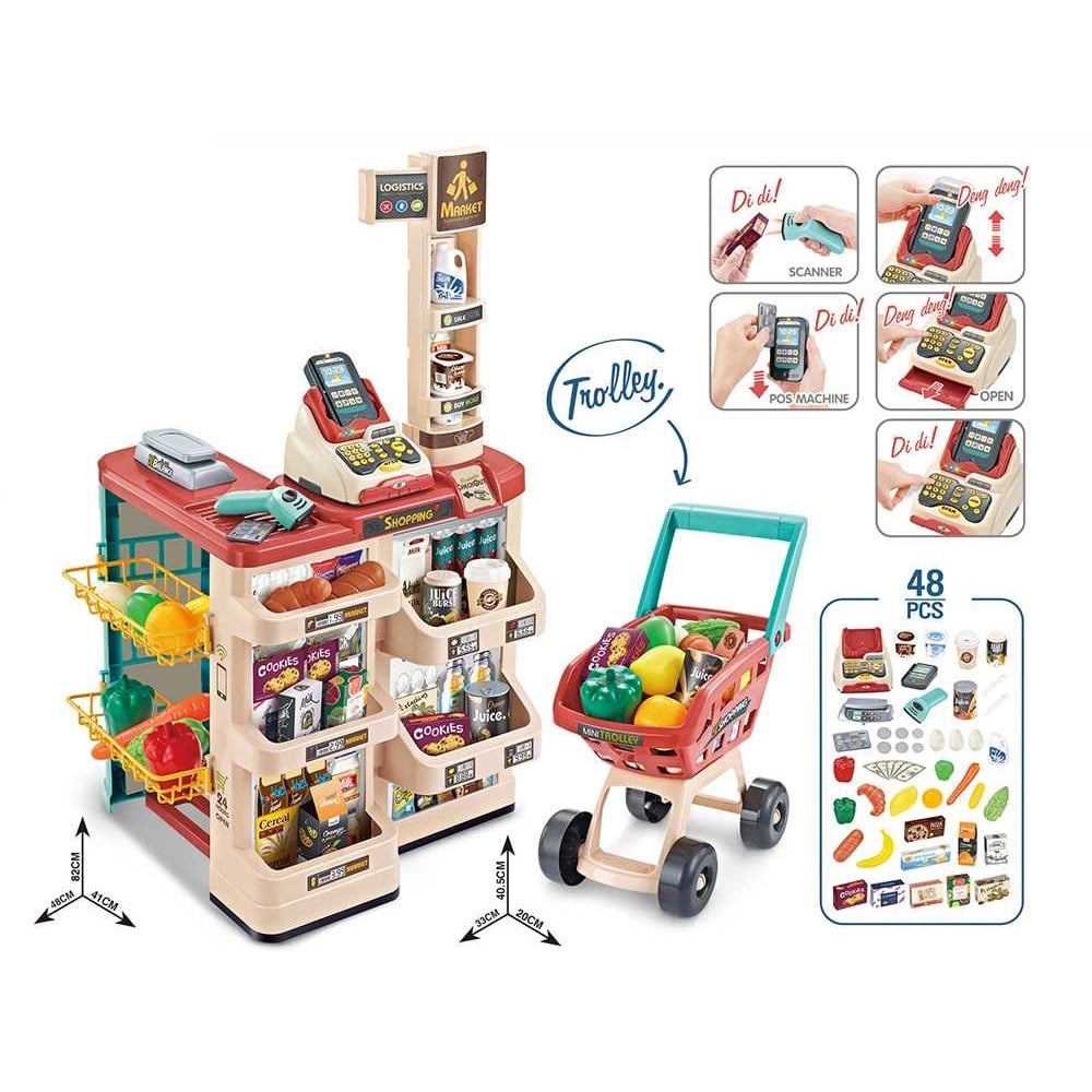 JUEGO SUPERMERCADO SUPERMARKET + COCHE DE COMPRAS 48 PCS - 2