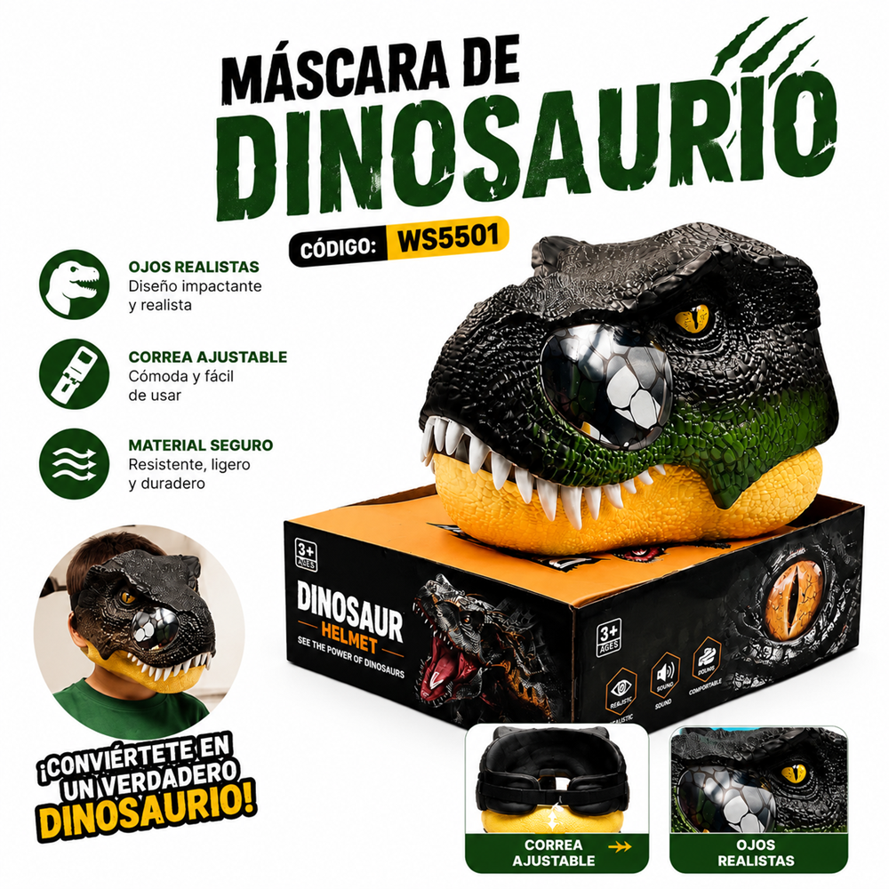 MÁSCARA DE DINOSAURIO T-REX REALISTA - 1