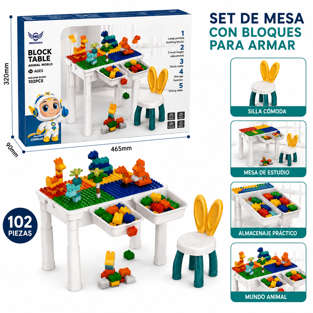 MESA DE ACTIVIDADES PARA NIÑOS CON +100 BLOQUES PARA ARMAR - 1