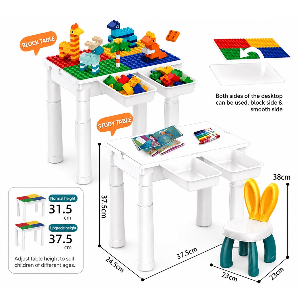 MESA DE ACTIVIDADES PARA NIÑOS CON +100 BLOQUES PARA ARMAR - 2