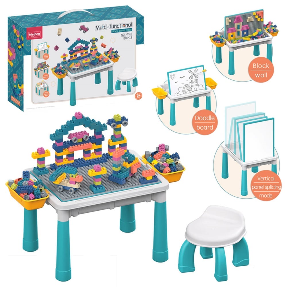 MESA DE ACTIVIDADES PARA NIÑOS CON +88 BLOQUES PARA ARMAR - 1