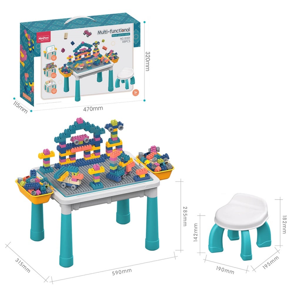 MESA DE ACTIVIDADES PARA NIÑOS CON +88 BLOQUES PARA ARMAR - 2