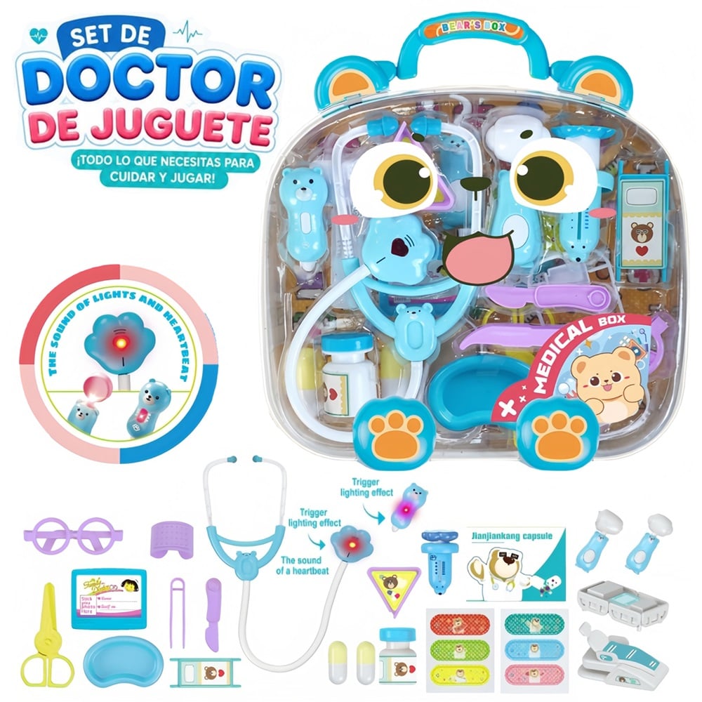 JUGUETE MALETÍN DE DOCTORA AZUL CON LUZ Y SONIDO 25 PIEZAS - 1