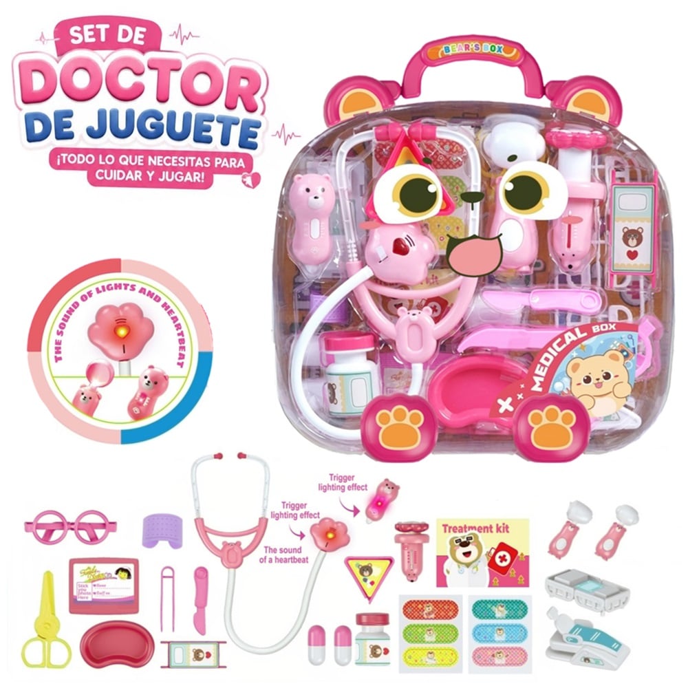 JUGUETE MALETÍN DE DOCTORA ROSADO CON LUZ Y SONIDO 25 PIEZAS - 1