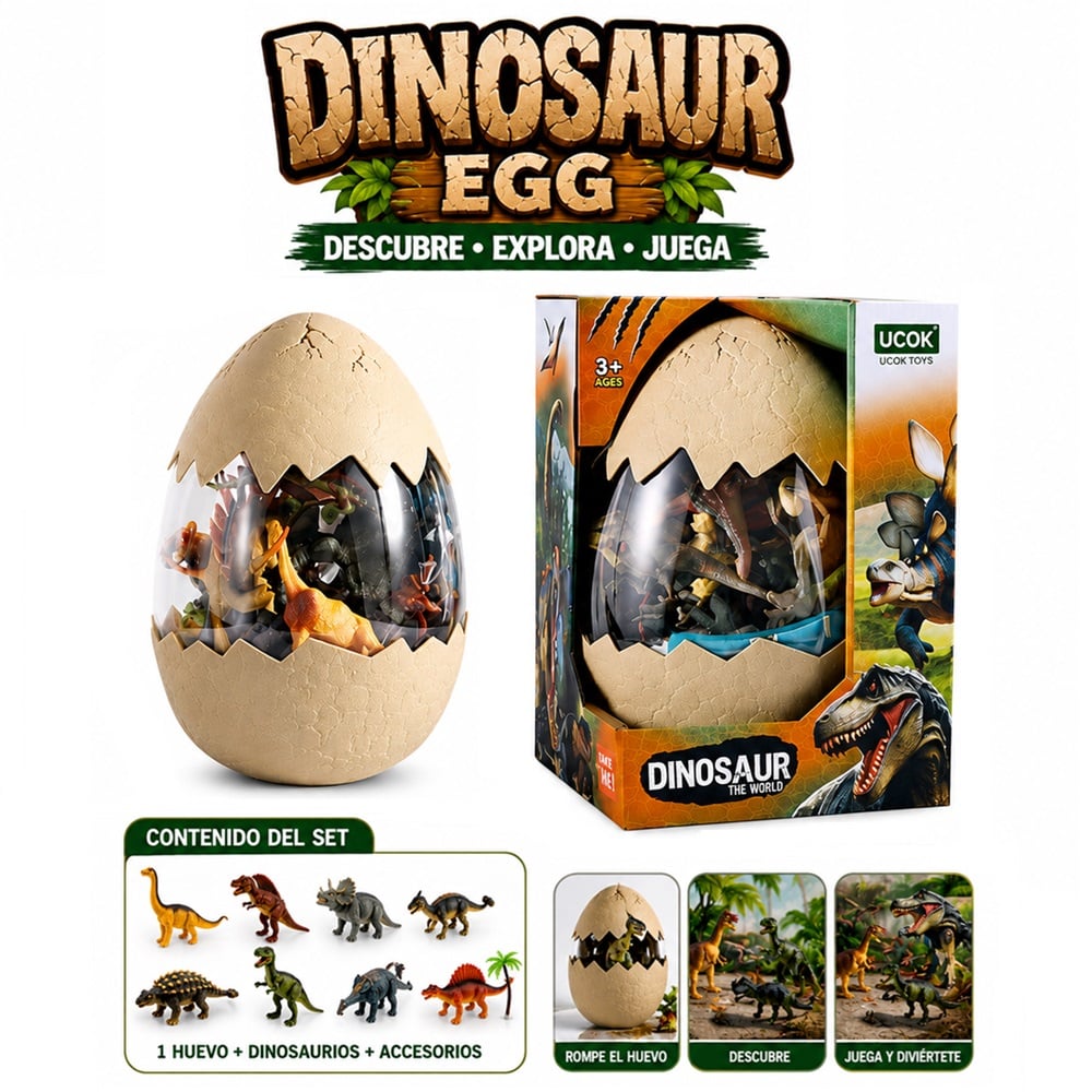 HUEVO SORPRESA CON DINOSAURIOS Y ACCESORIOS - 1