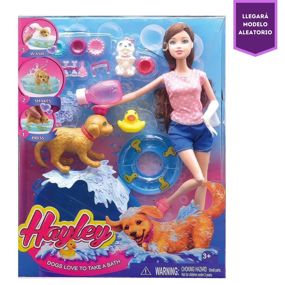 MUÑECA FASHION HAYLEY CON MASCOTAS Y ACCESORIOS DE BAÑO - 1