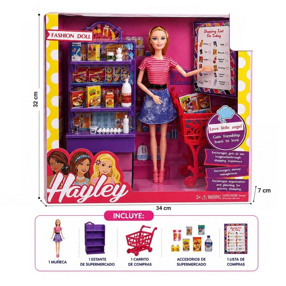 MUÑECA FASHION CON CARRITO DE COMPRAS Y ACCESORIOS - 2