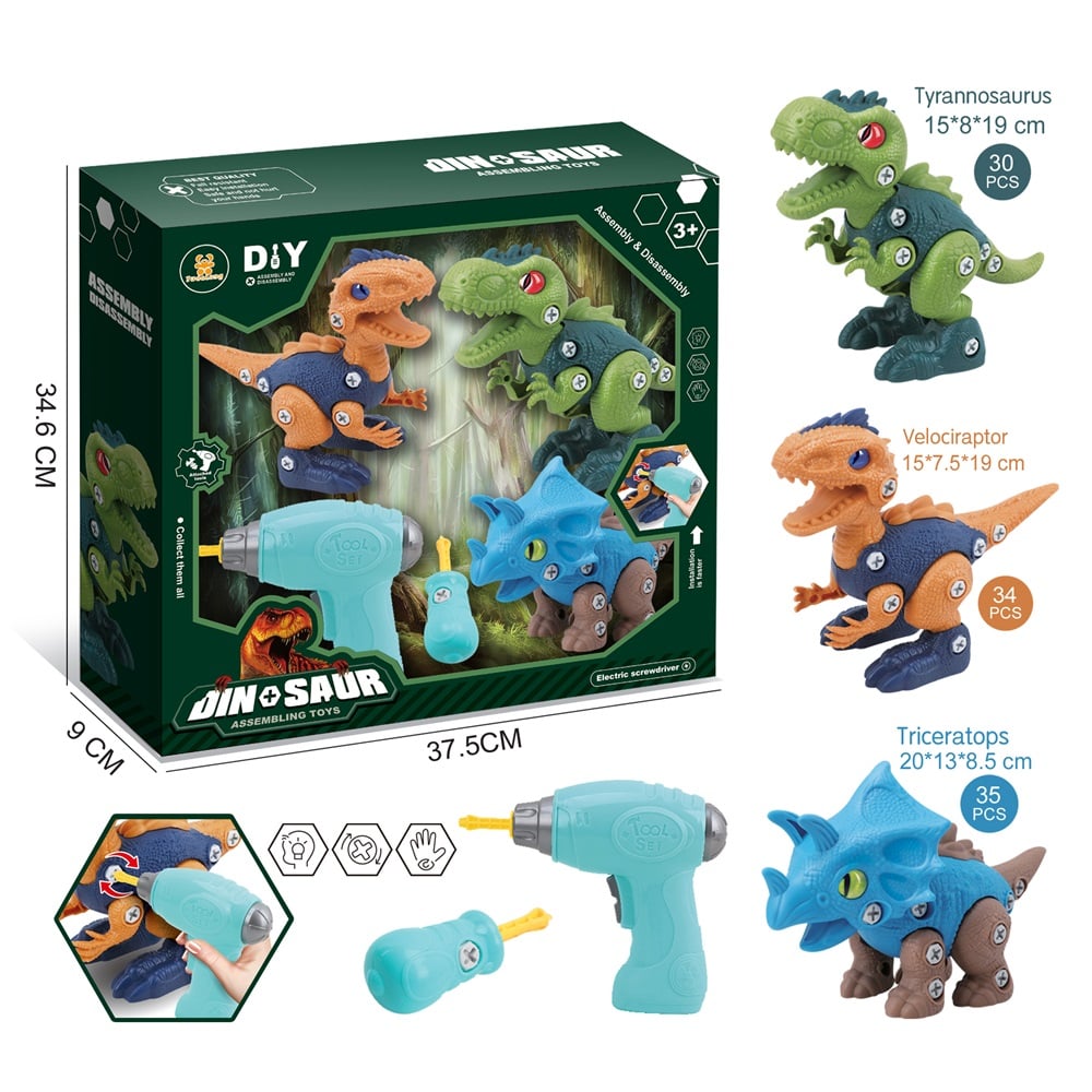 SET DE 3 DINOSAURIOS PARA ARMAR CON DESTORNILLADOR - 1