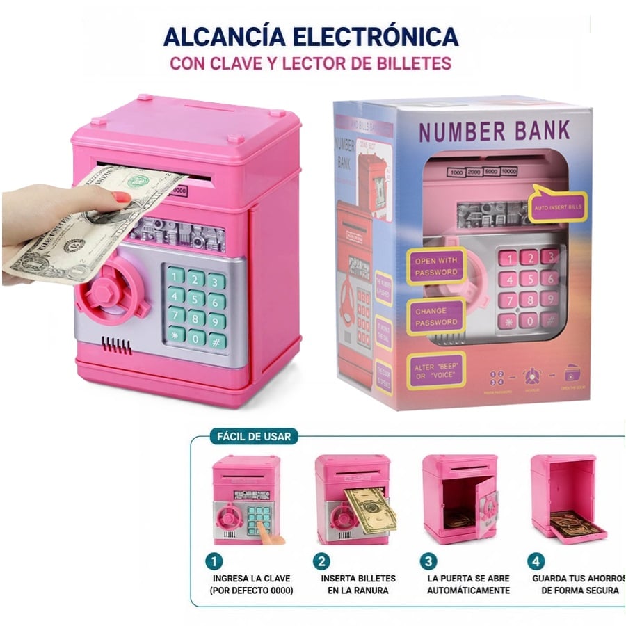 ALCANCÍA ELECTRÓNICA ROSADA CAJA FUERTE - 1