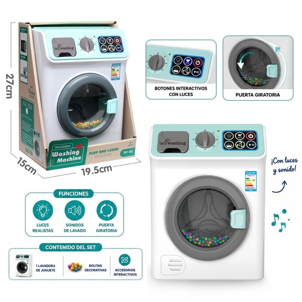 LAVADORA DE JUGUETE PARA NIÑOS CON LUCES Y SONIDOS - 1