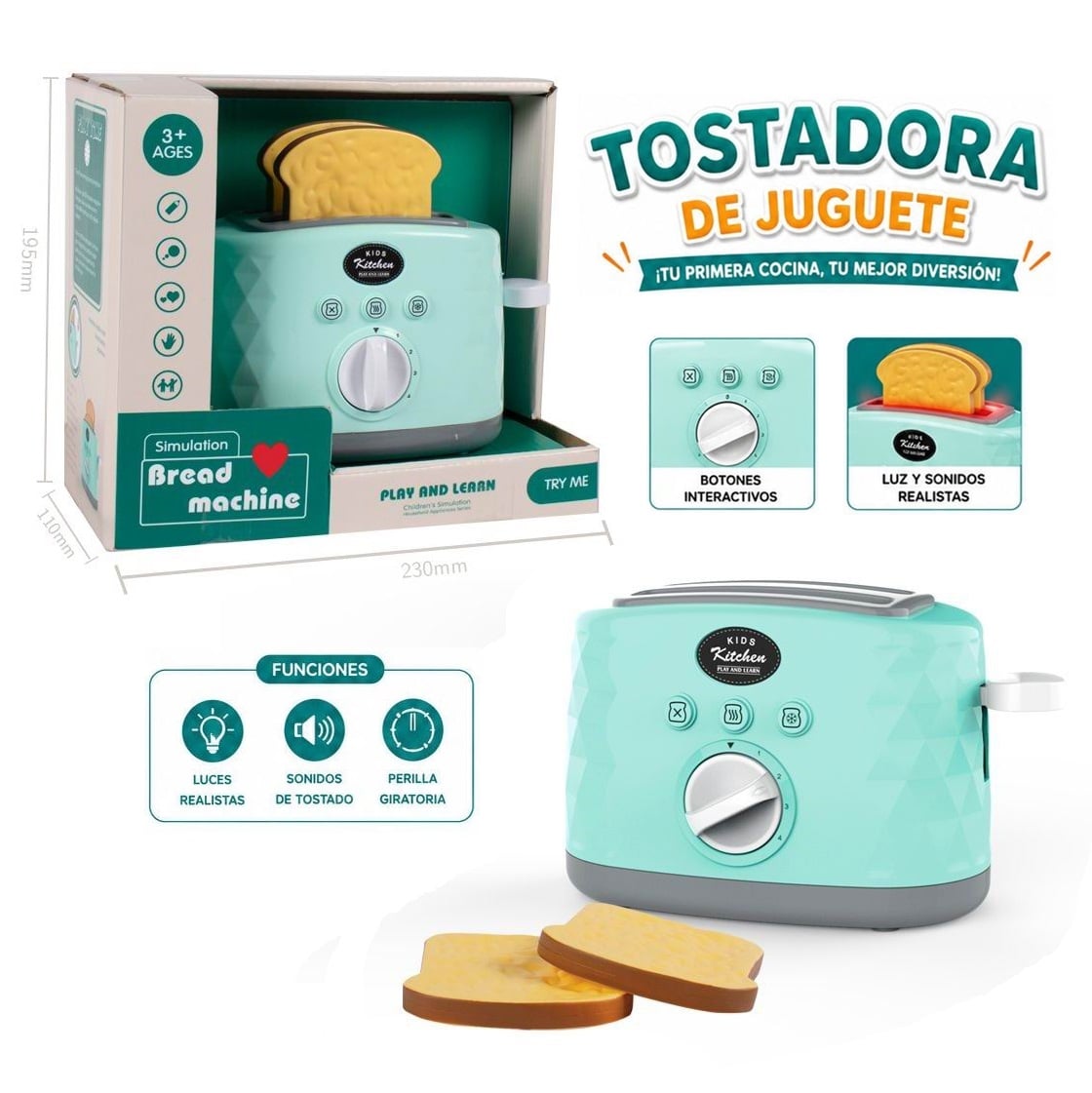 TOSTADORA DE JUGUETE PARA NIÑOS CON LUCES Y SONIDOS - 1