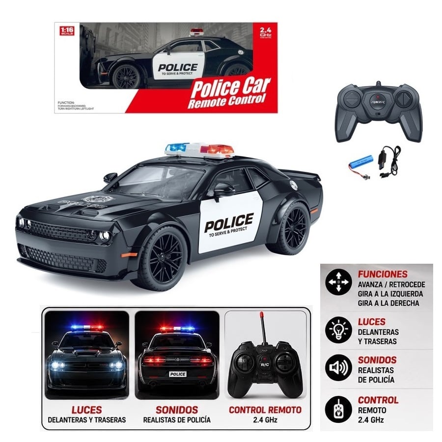 AUTO DE POLICÍA A CONTROL REMOTO A ESCALA 1:16 - 1