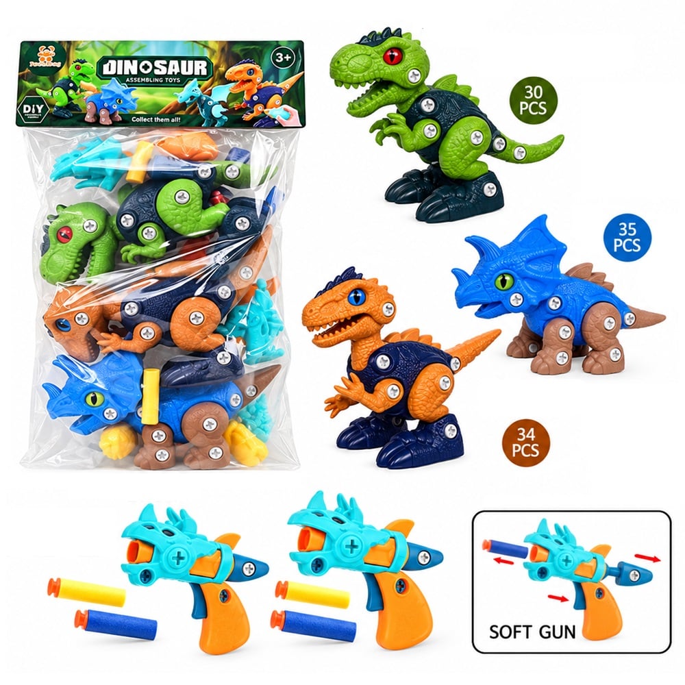 SET DE 3 DINOSAURIOS PARA ARMAR CON DESTORNILLADOR Y LANZADOR - 1