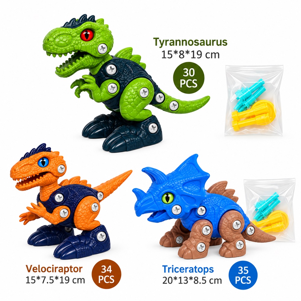 SET DE 3 DINOSAURIOS PARA ARMAR CON DESTORNILLADOR Y LANZADOR - 2
