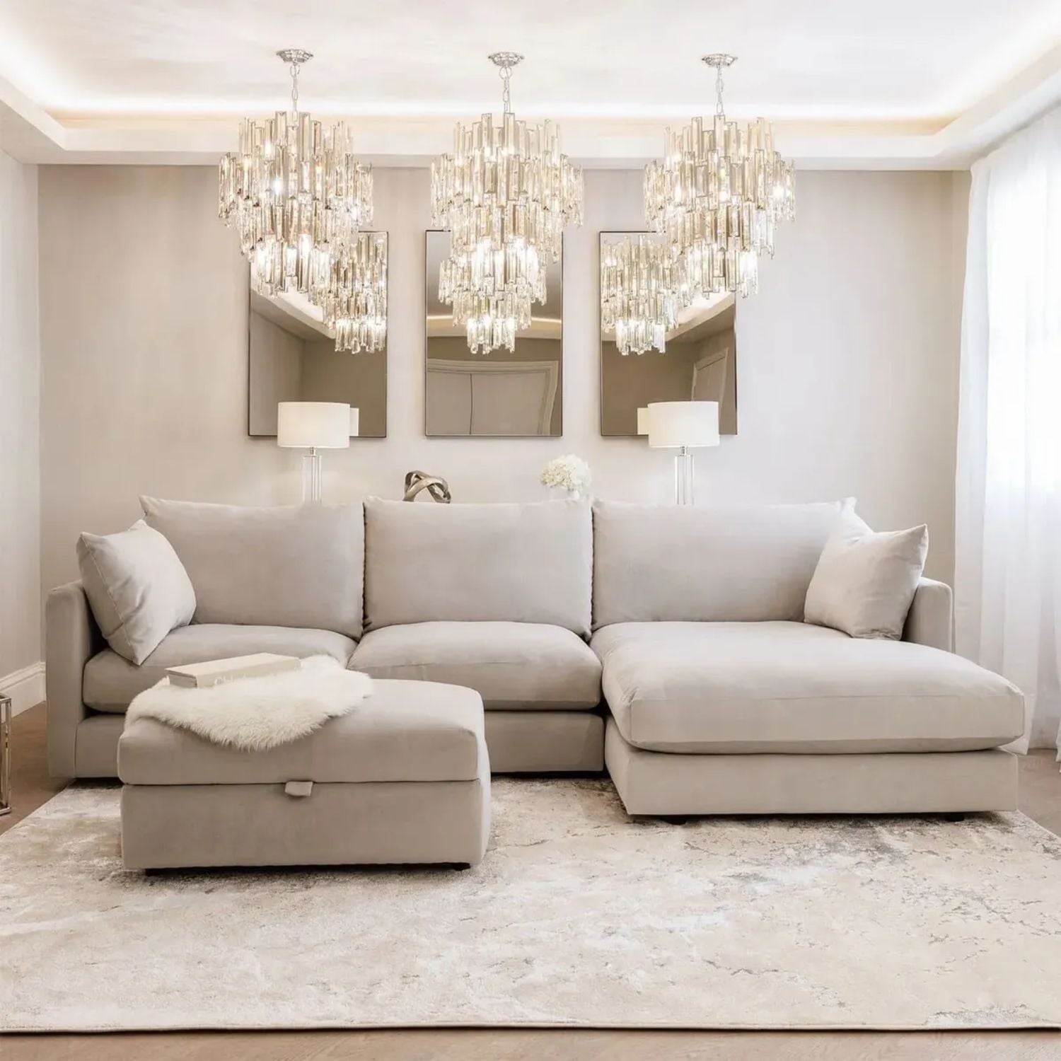 SECCIONAL LISBOA EN L AMOBLAMOS 240 X 160 CM EN CHENILLE ANTIFLUIDO CON BANQUETA BAÚL + 6 COJINES DECORATIVOS - 4