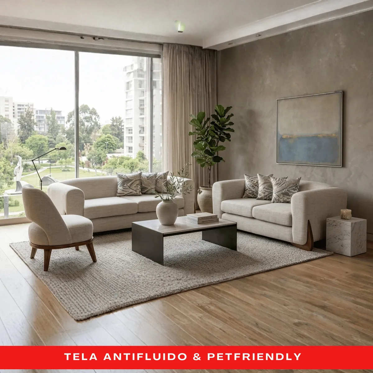 JUEGO DE SALA GIA 3-2 + BUTACA AMOBLAMOS EN CHENILLE ANTIFLUIDO - 1