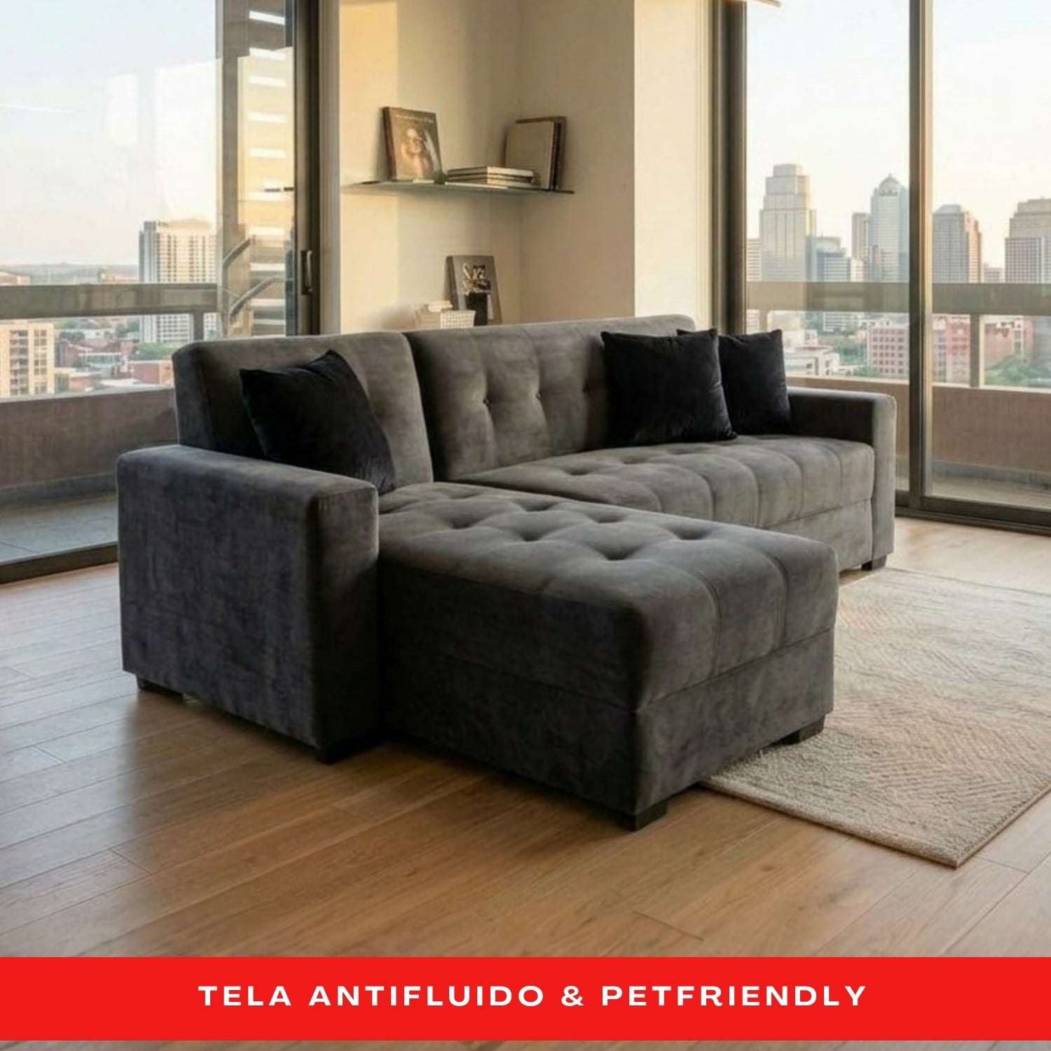 MUEBLE SECCIONAL EN L 200 X 150 CM AMOBLAMOS EN TELA ANTIFLUIDO CON 2 COJINES DE REGALO - 1