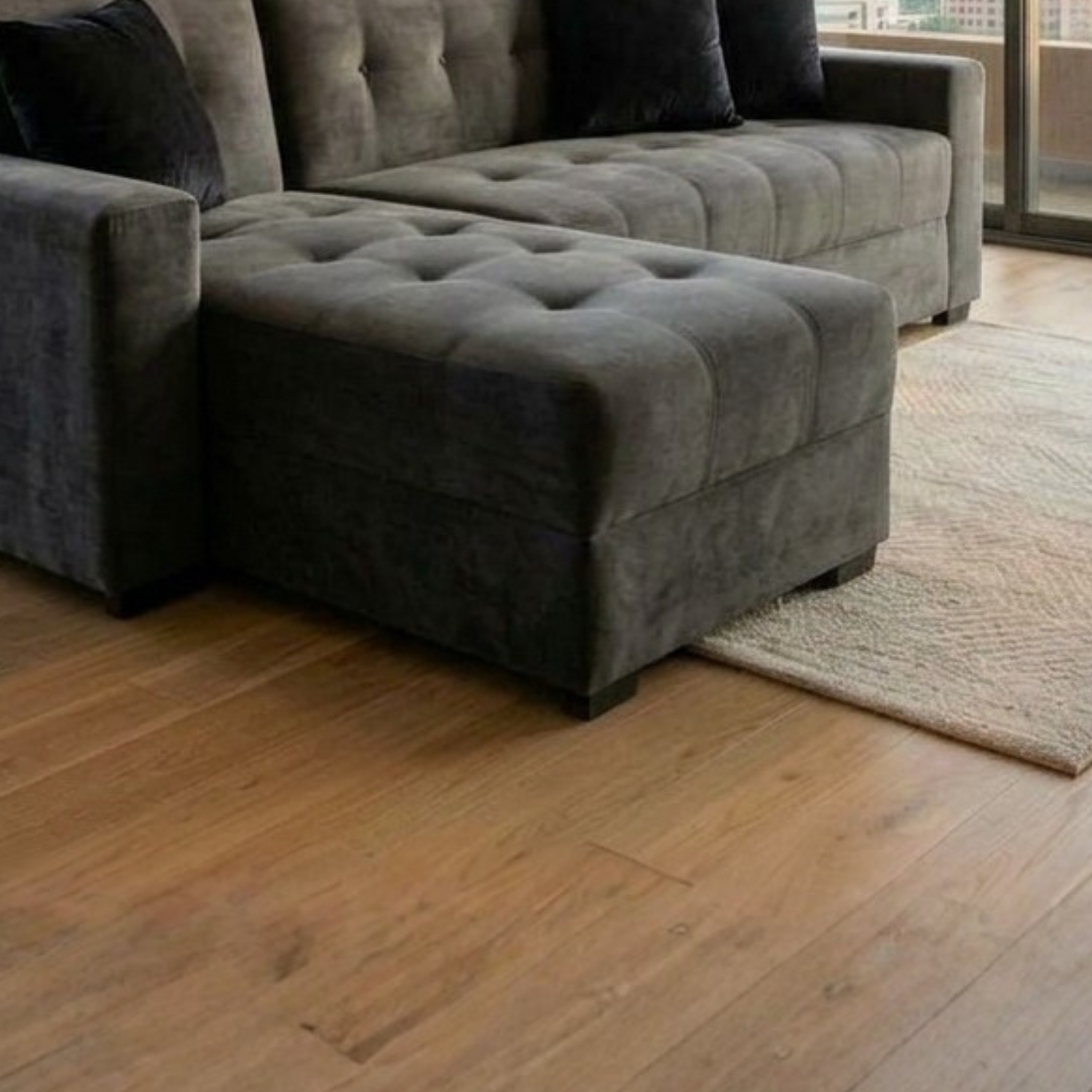 MUEBLE SECCIONAL EN L 200 X 150 CM AMOBLAMOS EN TELA ANTIFLUIDO CON 2 COJINES DE REGALO - 2