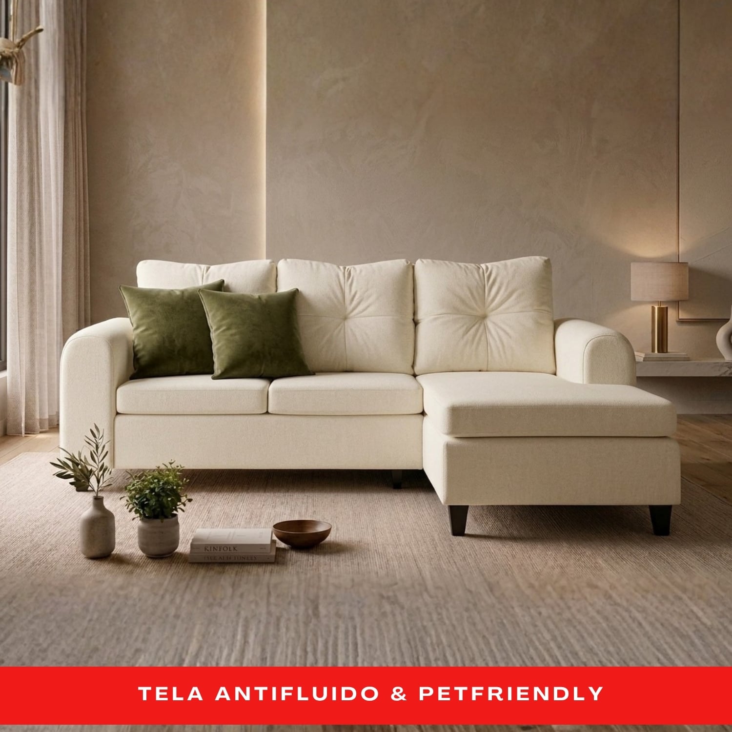 MUEBLE SECCIONAL MIRIAM EN L DE 190 X 140 CM TELA MONTREAL CON ASIENTOS Y RESPALDOS MÓVILES - 1