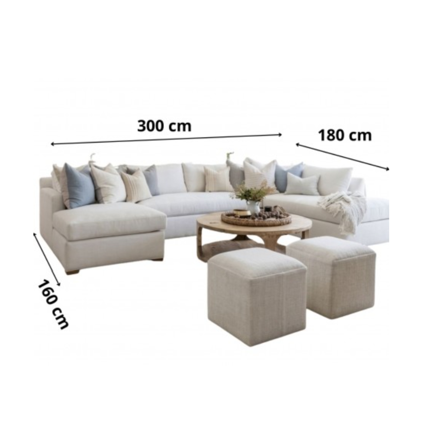 MUEBLE MODULAR EN C AMOBLAMOS EN TELA ANTIFLUIDO CON 2 PUFF Y 6 COJINES DECORATIVOS - 2