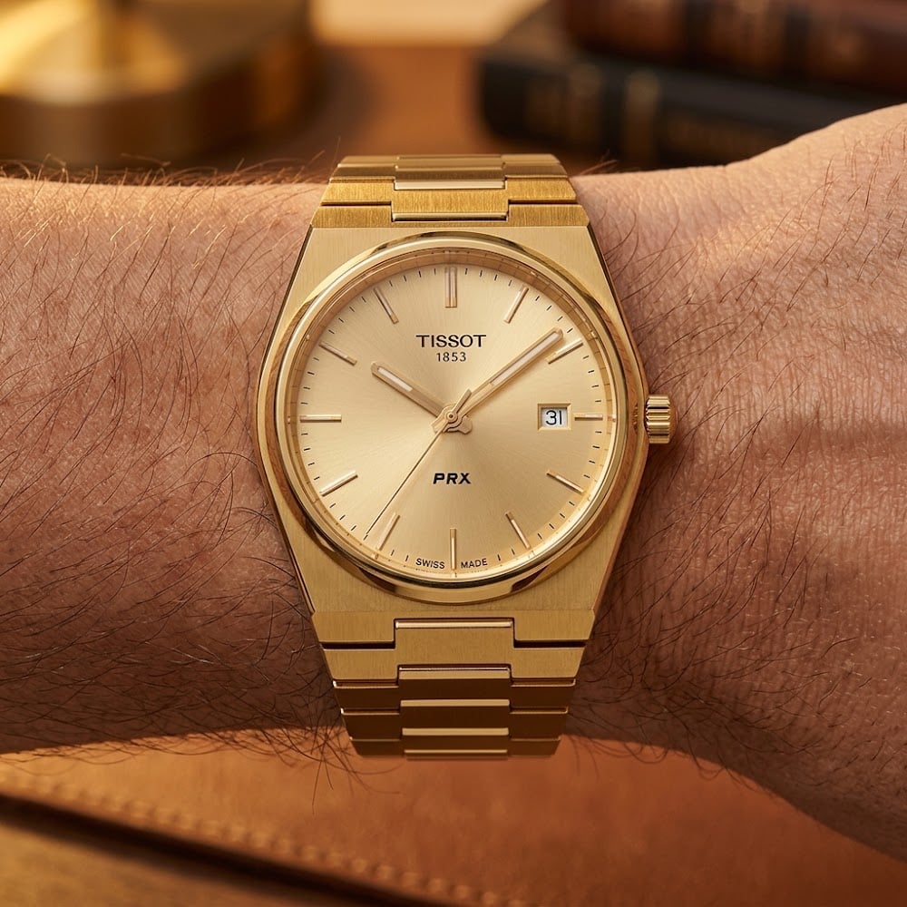RELOJ TISSOT PRX 40MM DORADO DIAL CHAMPAGNE CUARZO SUIZO HOMBRE - 2