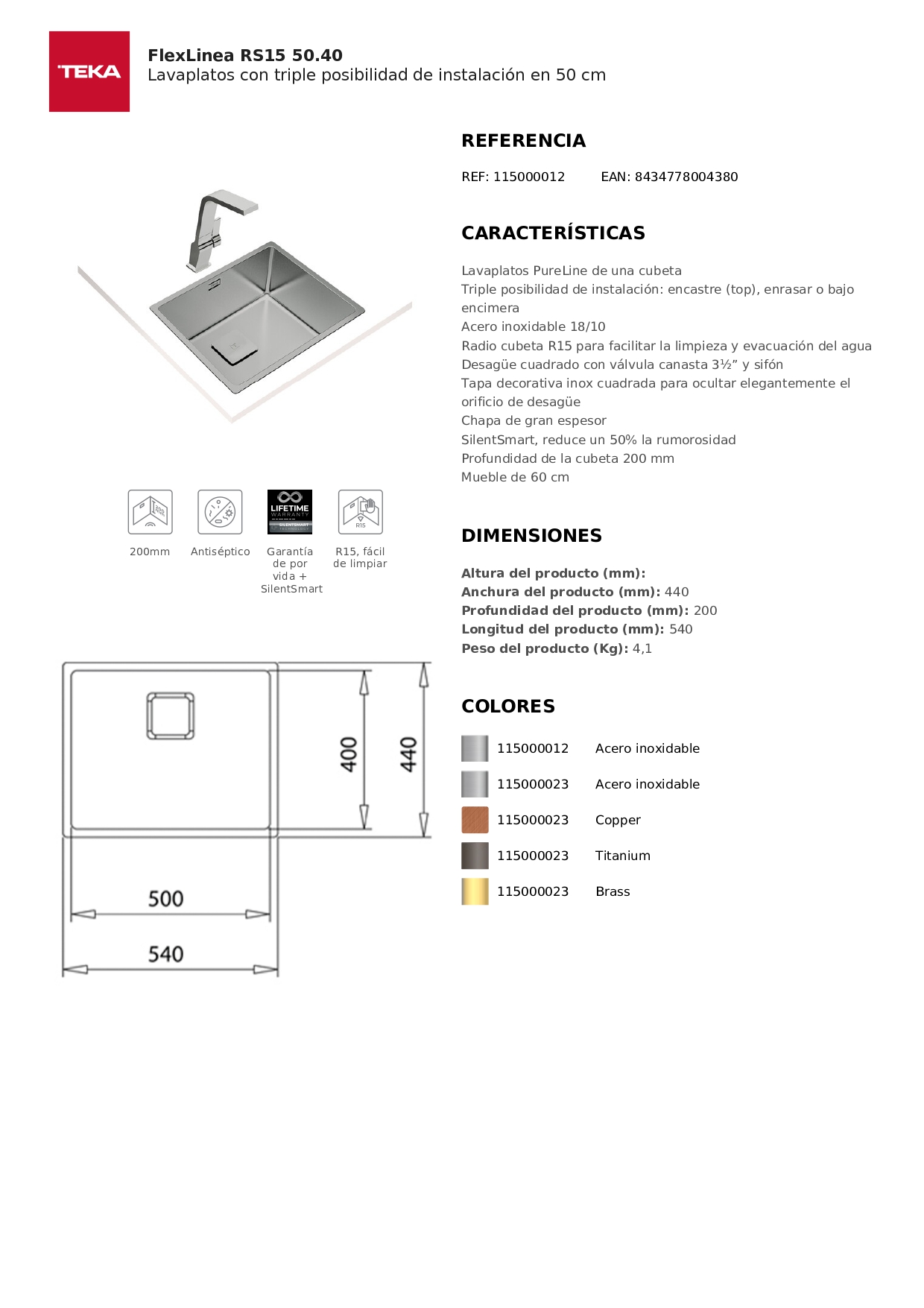 LAVAPLATOS TEKA FLEXLINEA RS15 50.4 C/R 50 X 40 CM - 8
