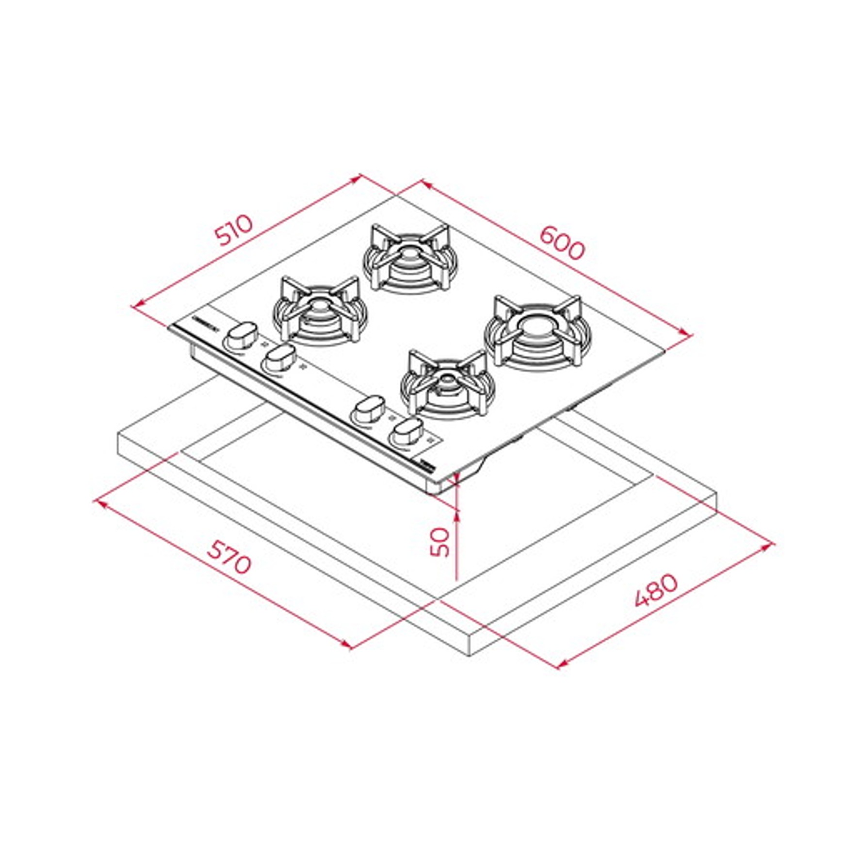 COCINA EMPOTRABLE A GAS 4 HORNILLAS 60CM INFINITY G1 GBC 64-G1 GBA TEKA - 4
