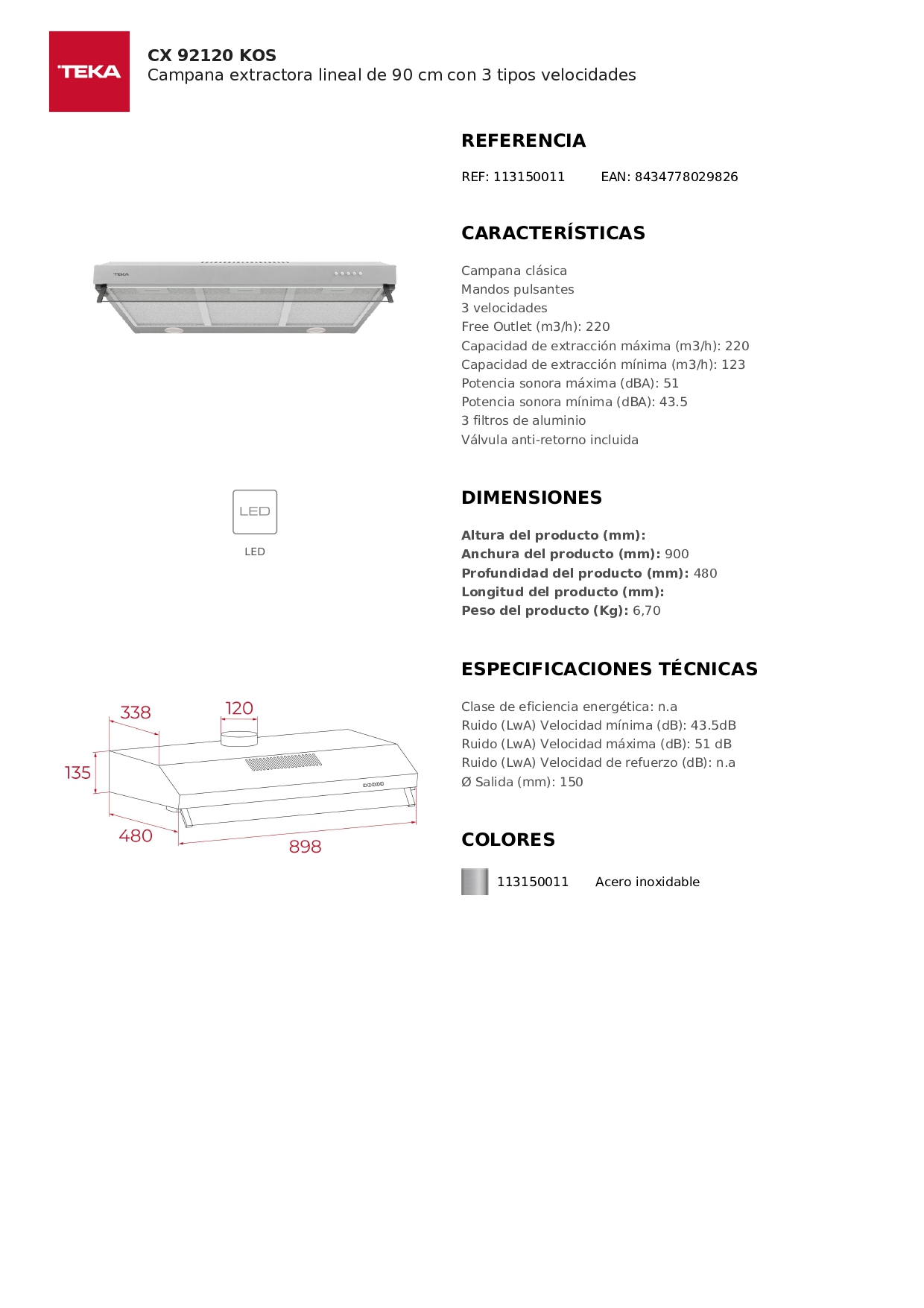 CAMPANA TEKA CX 92120 90CM INOX 90 - 7