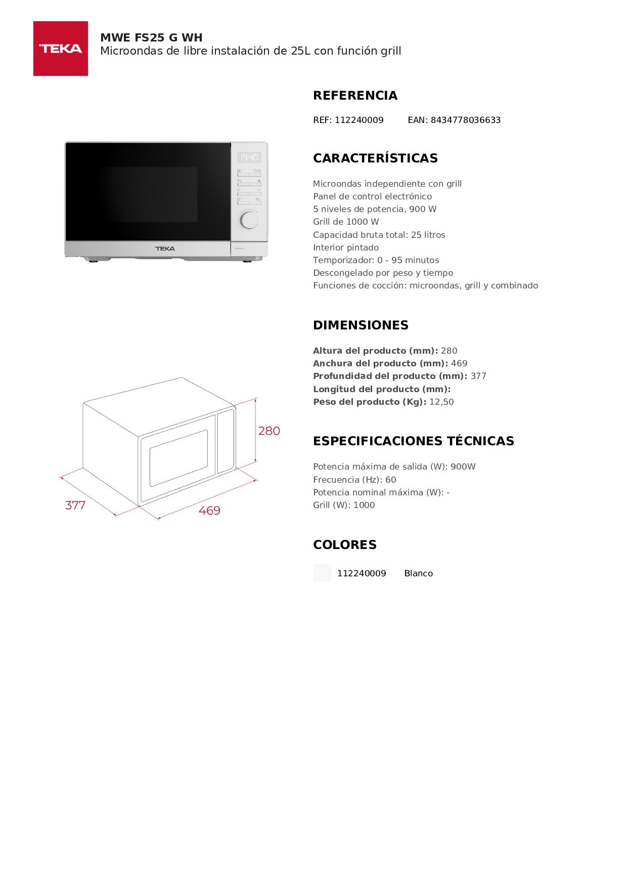 HORNO MICROONDAS 25L CON GRILL MWE FS25 G WH TEKA - 5