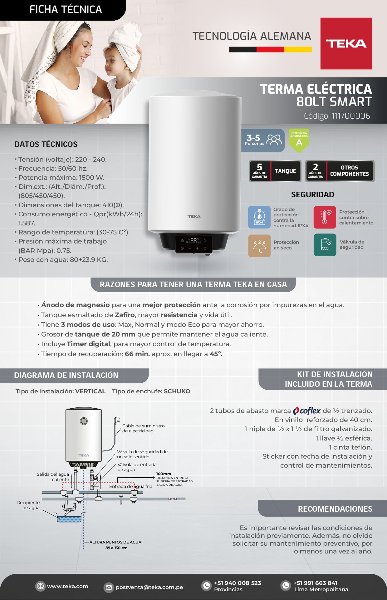 TERMA ELÉCTRICA 80L BLANCA SMART EWH 80 VE-D TEKA - 5