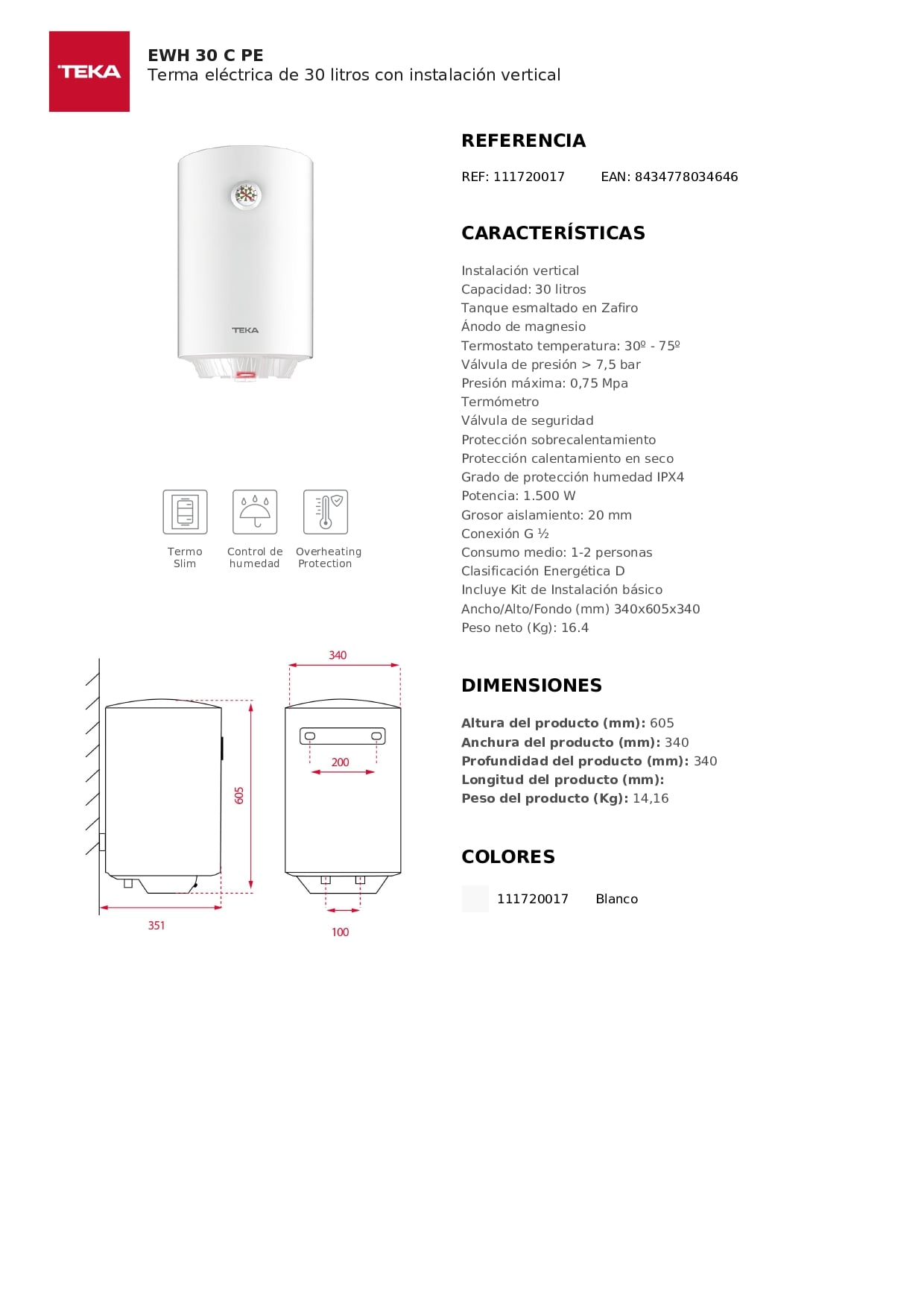 TERMA ELÉCTRICA 30L BLANCA COMFORT EWH 30 C TEKA - 3