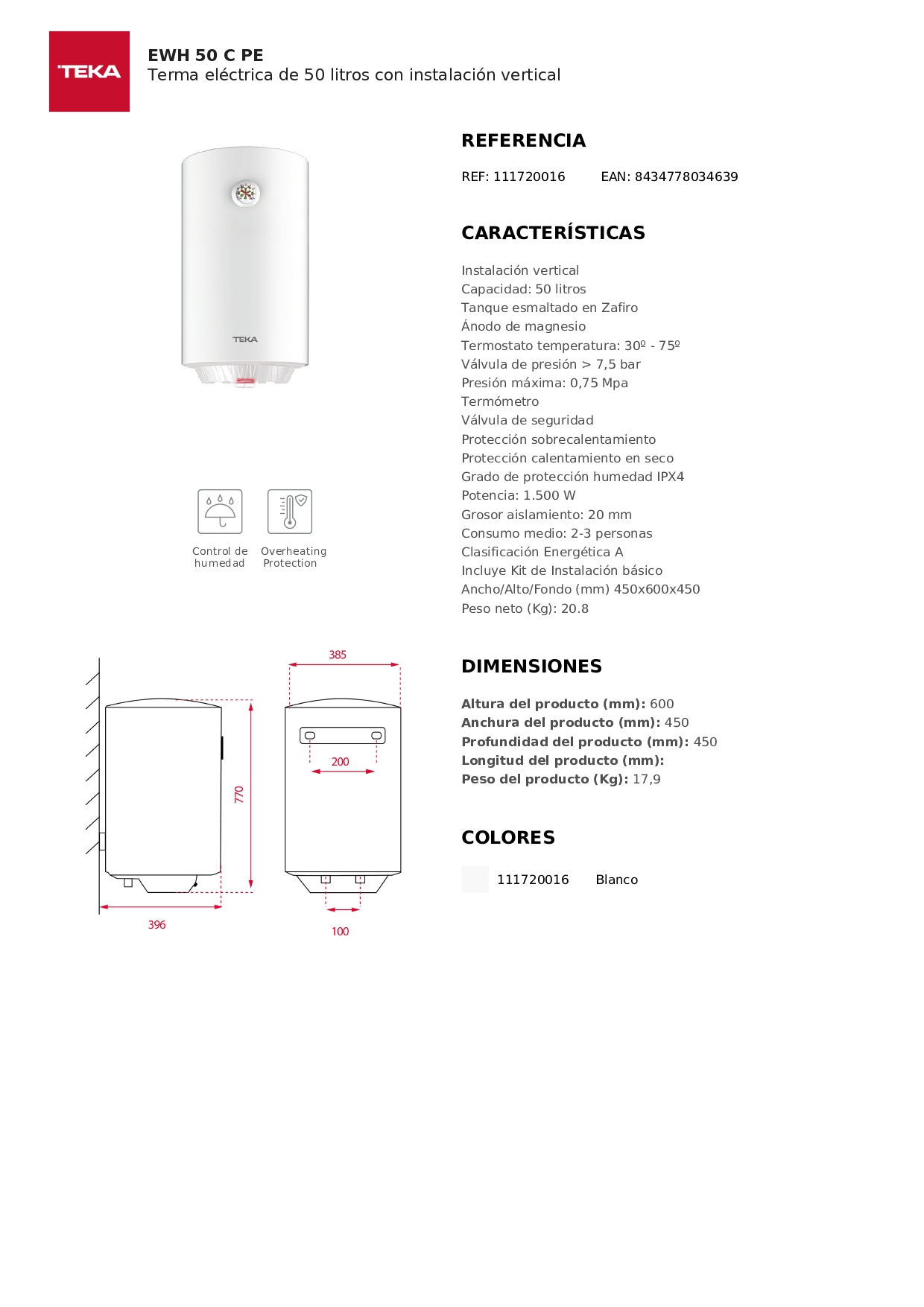 TERMA ELÉCTRICA 50L BLANCA COMFORT EWH 50 C TEKA - 3