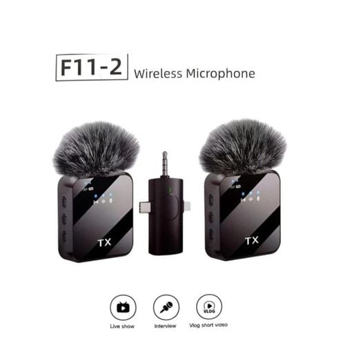 MICRÓFONOS INALÁMBRICOS SOLAPEROS RECARGABLES DUAL 3 EN 1 F11-2 - 1