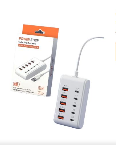 CARGADOR MÚLTIPLE CUENTA CON 5 PUERTOS USB-A Y 5 PUERTOS USB-C PD PARA CARGA RÁPIDA. - 1