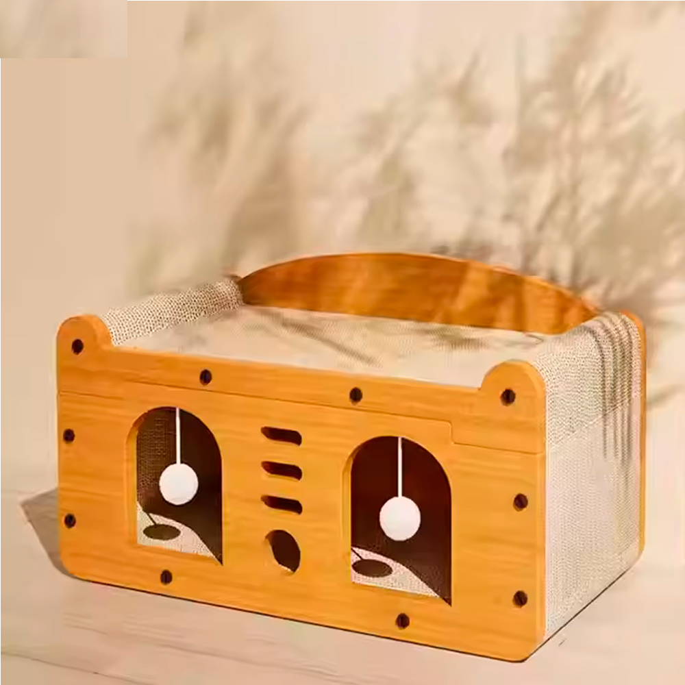 CASA RASCADOR PARA GATOS DOBLE PUERTA CARTÓN Y MADERA 53X26X30 CM MOD. C - 3
