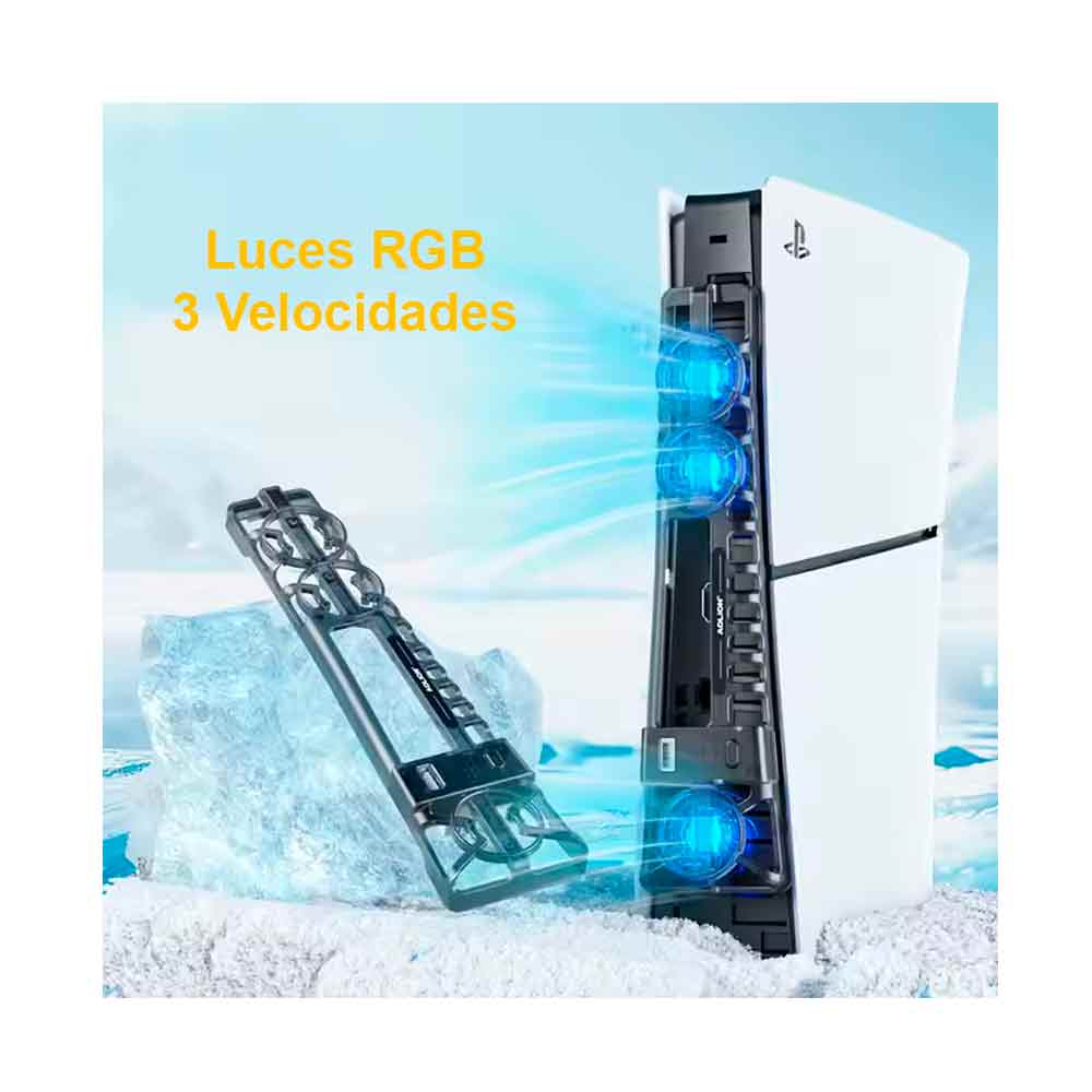 COOLER PARA PS5 PRO, SLIM CON LECTOR Y DIGITAL CON PUERTO USB, 3 VELOCIDADES, LUCES, AO - 3