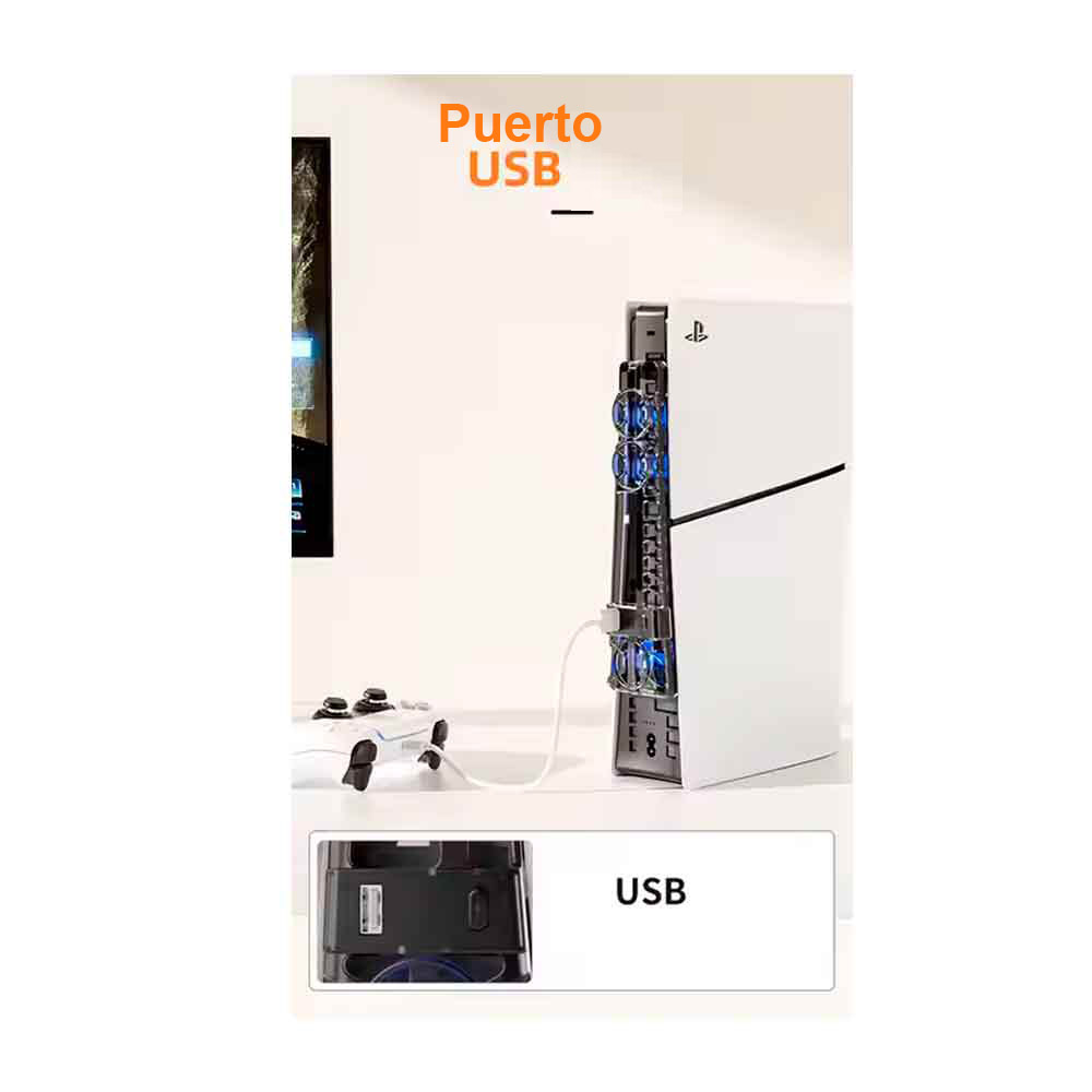 COOLER PARA PS5 PRO, SLIM CON LECTOR Y DIGITAL CON PUERTO USB, 3 VELOCIDADES, LUCES, AO - 4