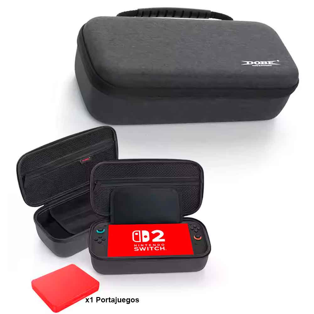 ESTUCHE PARA NINTENDO SWITCH 2 CON CASE PORTAJUEGOS MEDIANO NEGRO 76DB - 1