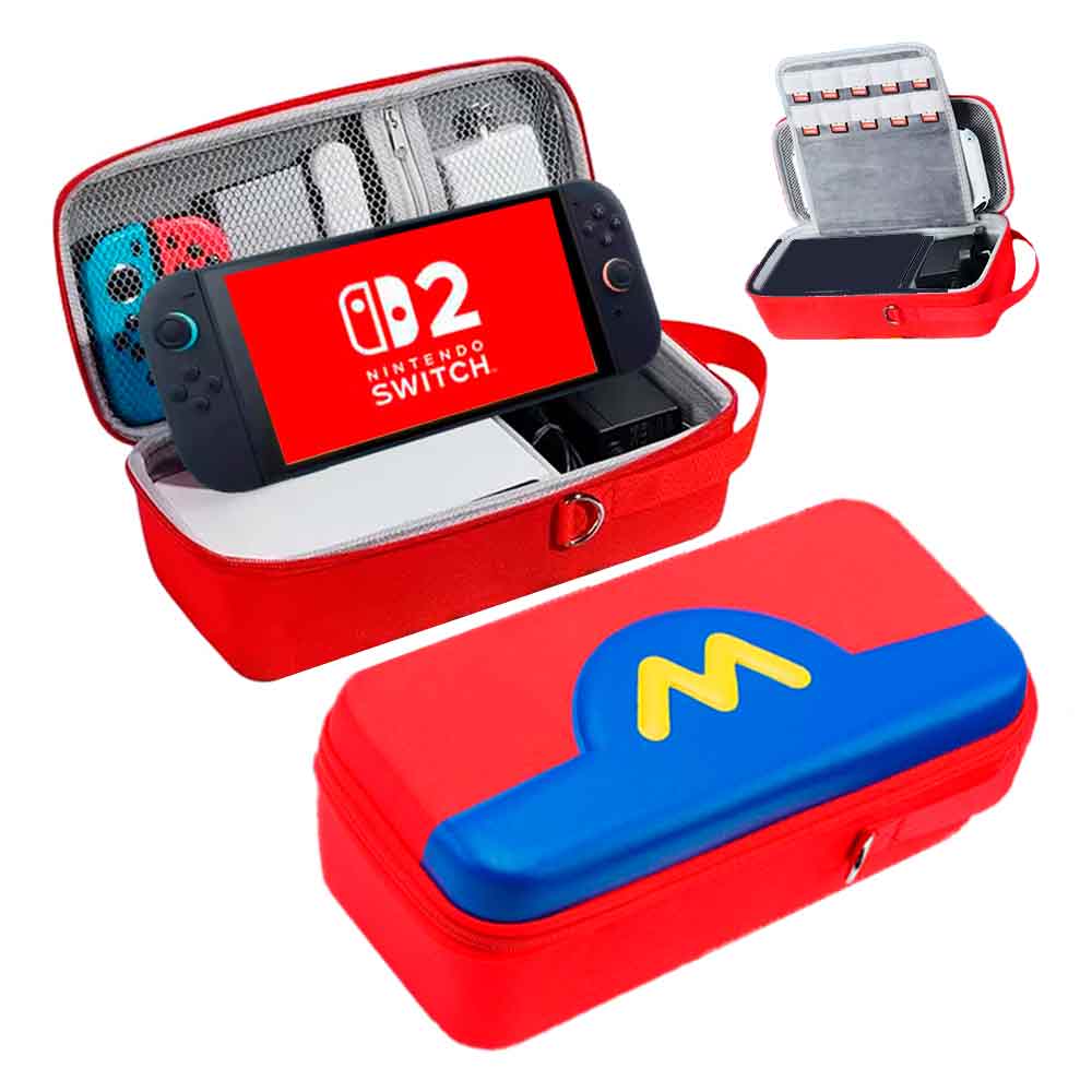 ESTUCHE PARA NINTENDO SWITCH 2 MEDIANO RÍGIDO EVA MARIO ROJO/AZUL - 1