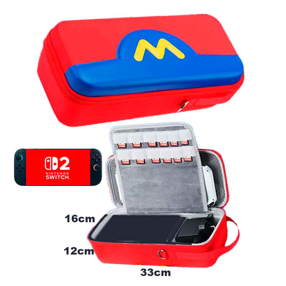ESTUCHE PARA NINTENDO SWITCH 2 MEDIANO RÍGIDO EVA MARIO ROJO/AZUL - 2