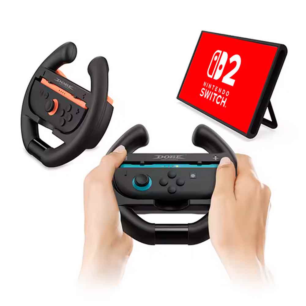 SET 2 UND SOPORTE TIMÓN PARA JOYCONS NINTENDO SWITCH 2 STEERING WHEEL NEGRO - 1