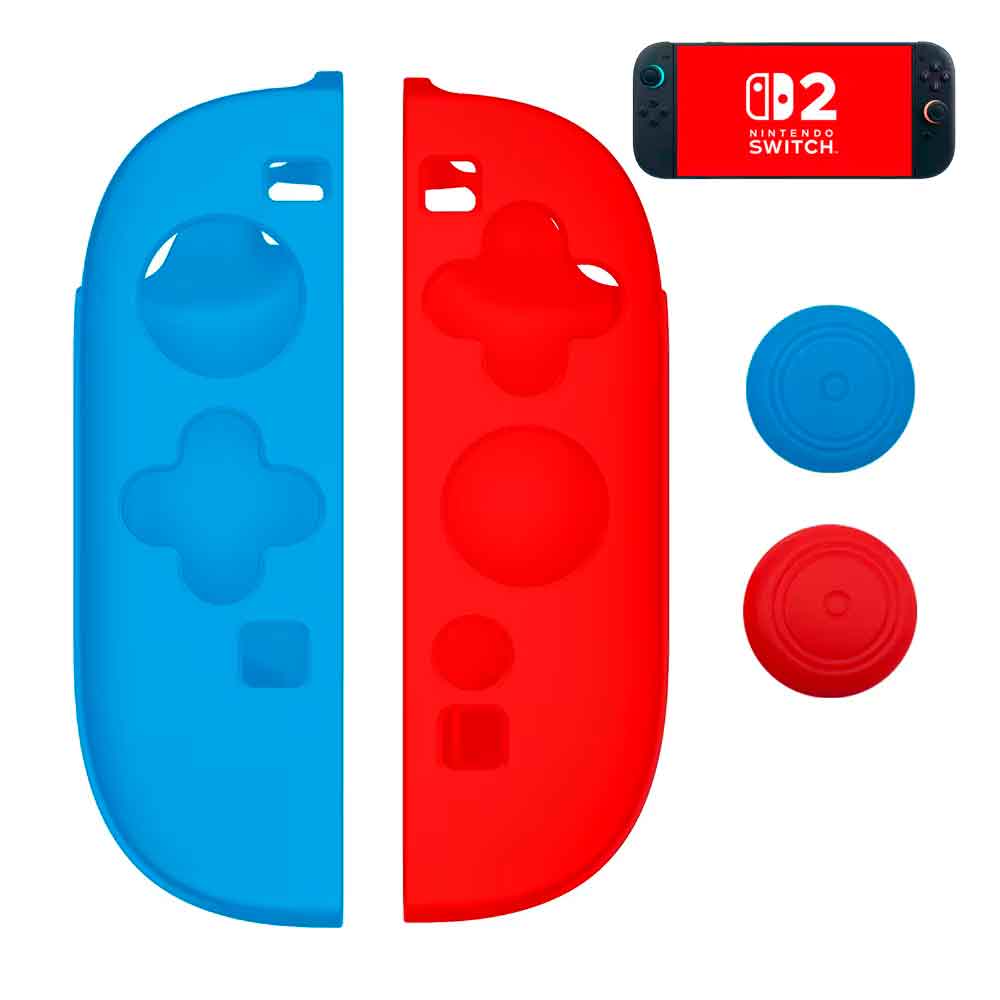 FUNDA PARA JOY CONS DE SWITCH 2 + 02 GRIPS NINTENDO SWITCH 2 PROTECTOR ROJO/AZUL - 1