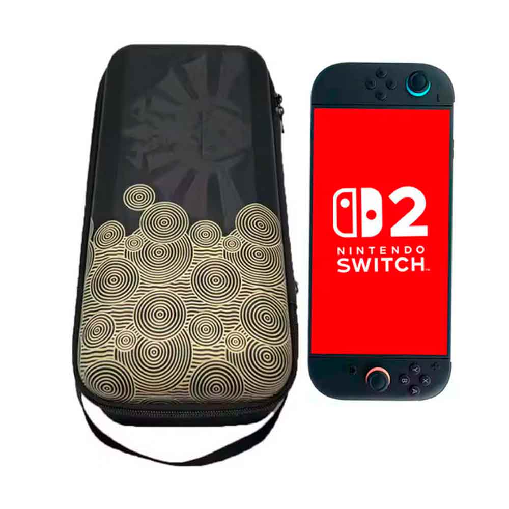 ESTUCHE PARA NINTENDO SWITCH 2 MEDIANO RÍGIDO EVA CON SUJETADOR ZELDA NEGRO/AMARILLO - 2