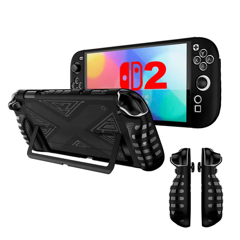 CASE PARA NINTENDO SWITCH 2 ERGONÓMICO 3 PIEZAS RÍGIDO Y SILICON NEGRO, FOR - 1