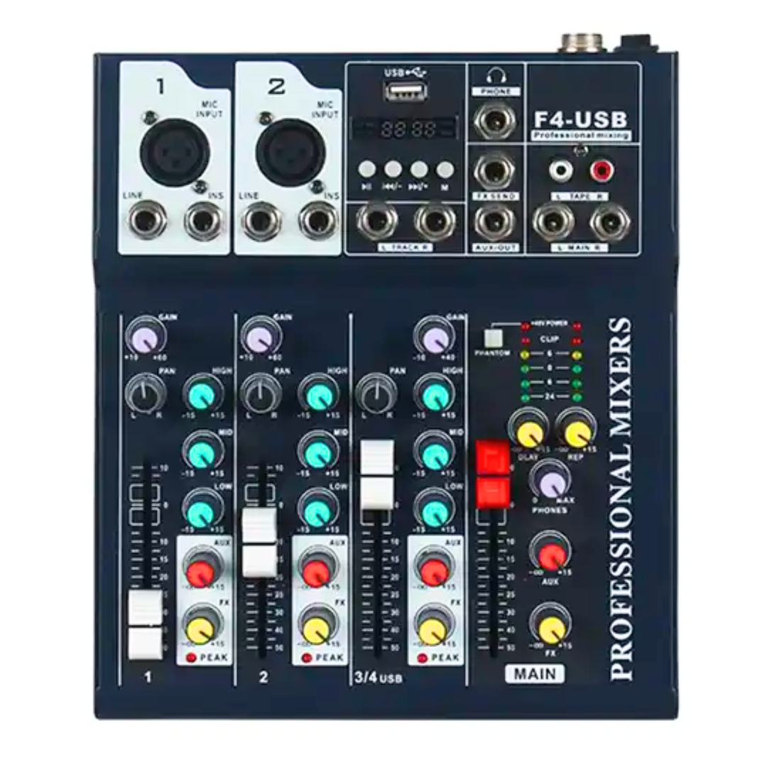 MEZCLADOR DE AUDIO 4 CANALES USB Y BLUETOOTH PROCESADOR DE EFECTOS F4 - 1