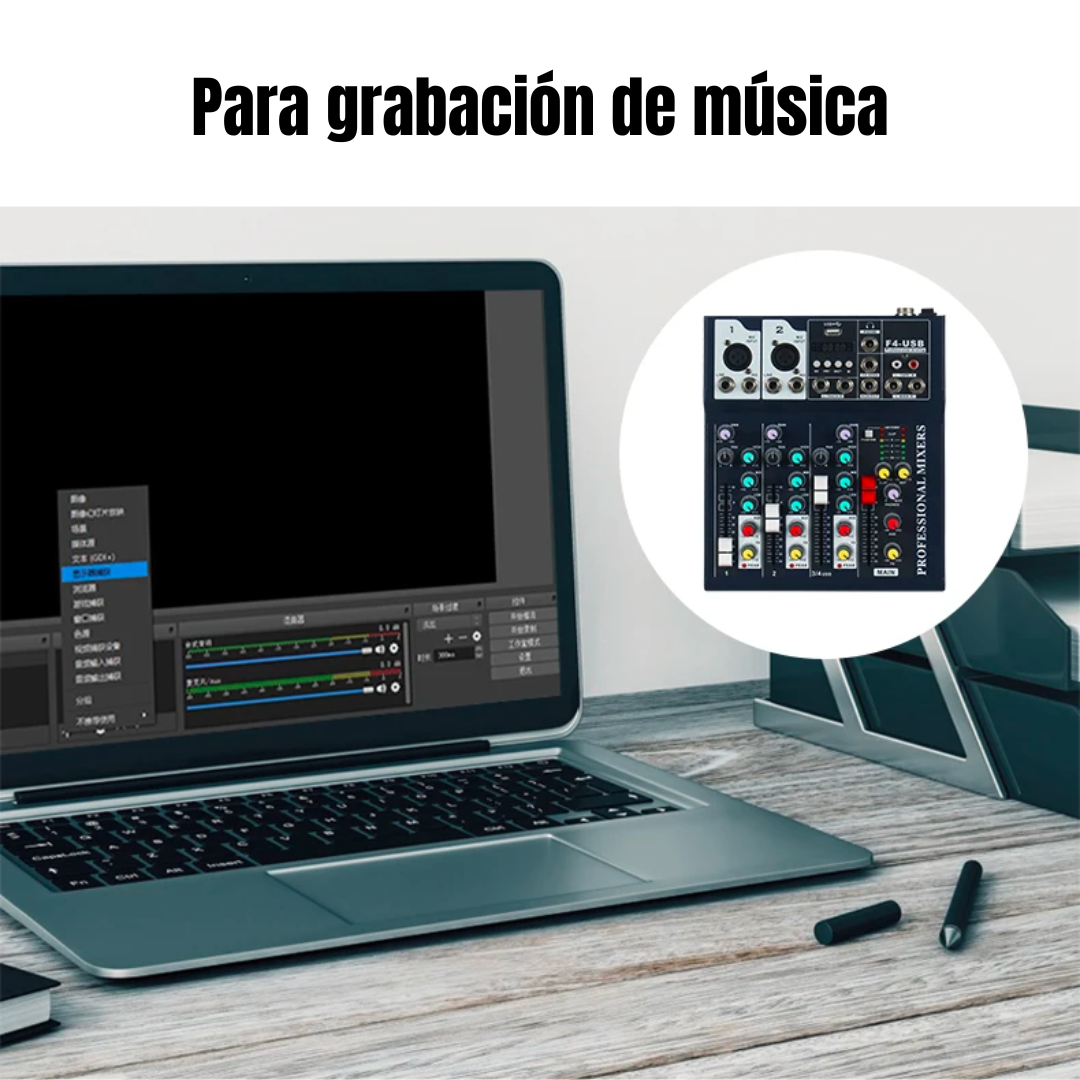 MEZCLADOR DE AUDIO 4 CANALES USB Y BLUETOOTH PROCESADOR DE EFECTOS F4 - 5